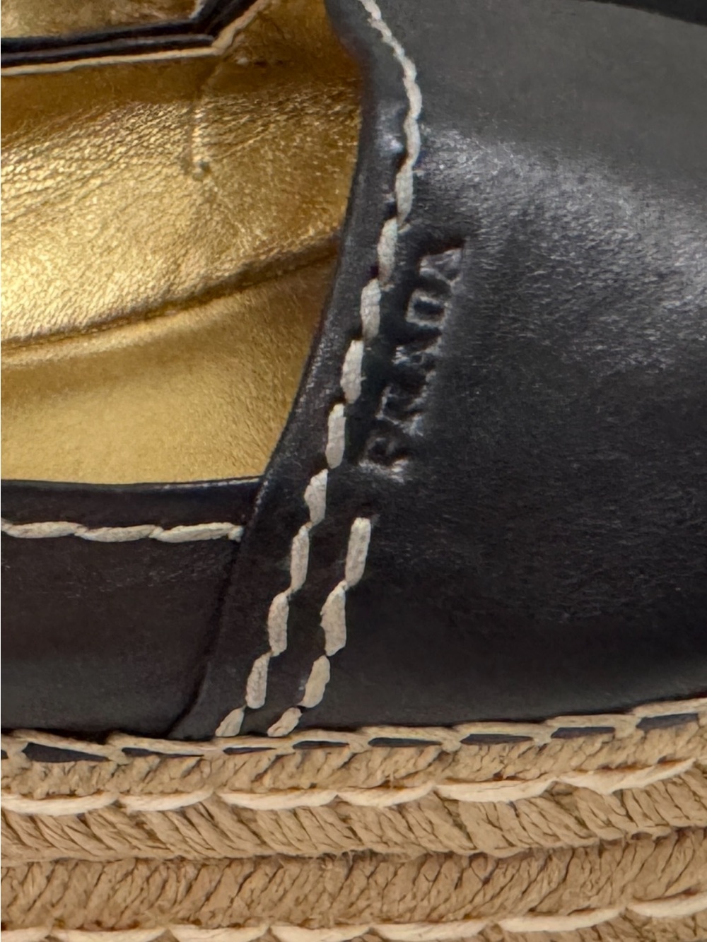 Prada Platform Espadrilles. Leather Peeptoe stitched Size 38. Beautiful Quality